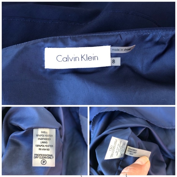 Calvin Klein Stretchy Tear Sleeveless A line Side Zipper Navy Belted Dress 8 - Picture 12 of 16